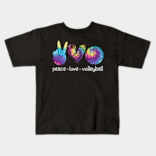 Peace Love Volleyball Player Tie Dye Style Women Teen Girls Kids T-Shirt